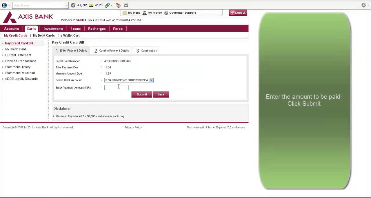 How to pay credit card bill online in Axis Bank-42 sec ...