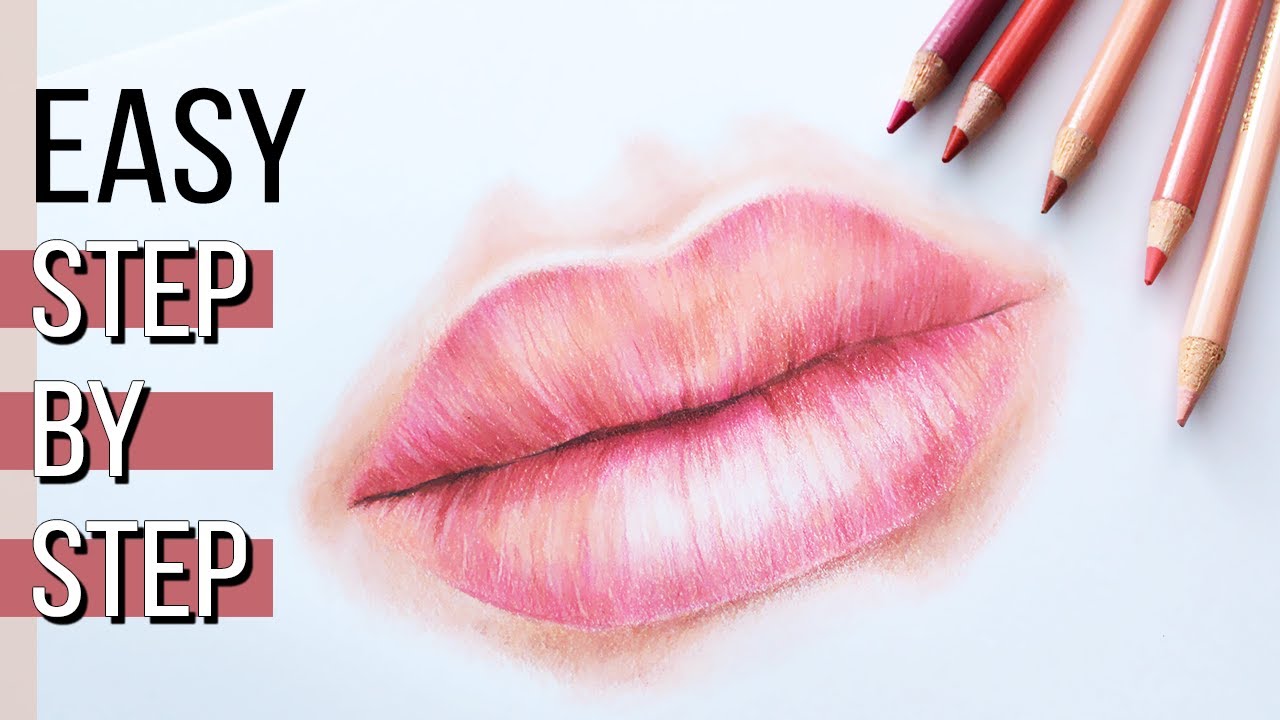 HOW TO DRAW BIG LIPS step by step for beginners I Colored pencils lips