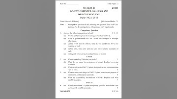 Object Oriented Analysis And Design Using UML || MCA - 20 - 15 || Exam question Papers 2022 👍