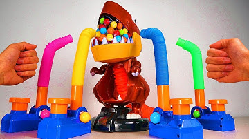 Pop Tube Marble Run Race ASMR # 10 ☆ T-Rex Likes It Wild ☆ Creative Healing Sound Machine Build