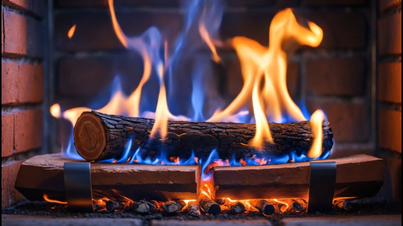Winter Calm Fireplace with Soft Blue Flames and Warm Firelight Ambience