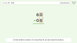 Long Subtraction Problem 6-0.6: Step-by-Step Video Solution