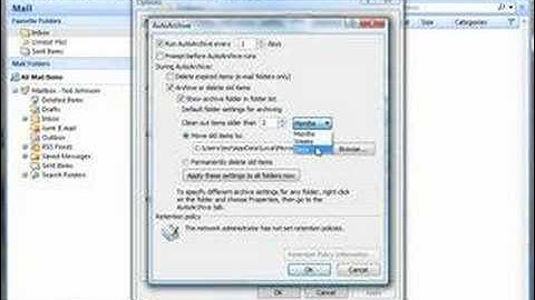 Set AutoArchive settings for Outlook