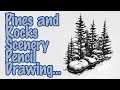 How to Draw Scenery - Pines and Rocks Scenery Pencil