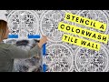 Easy Color-wash Tile Stenciled Wall Pattern With Only 2 Paint Colors!