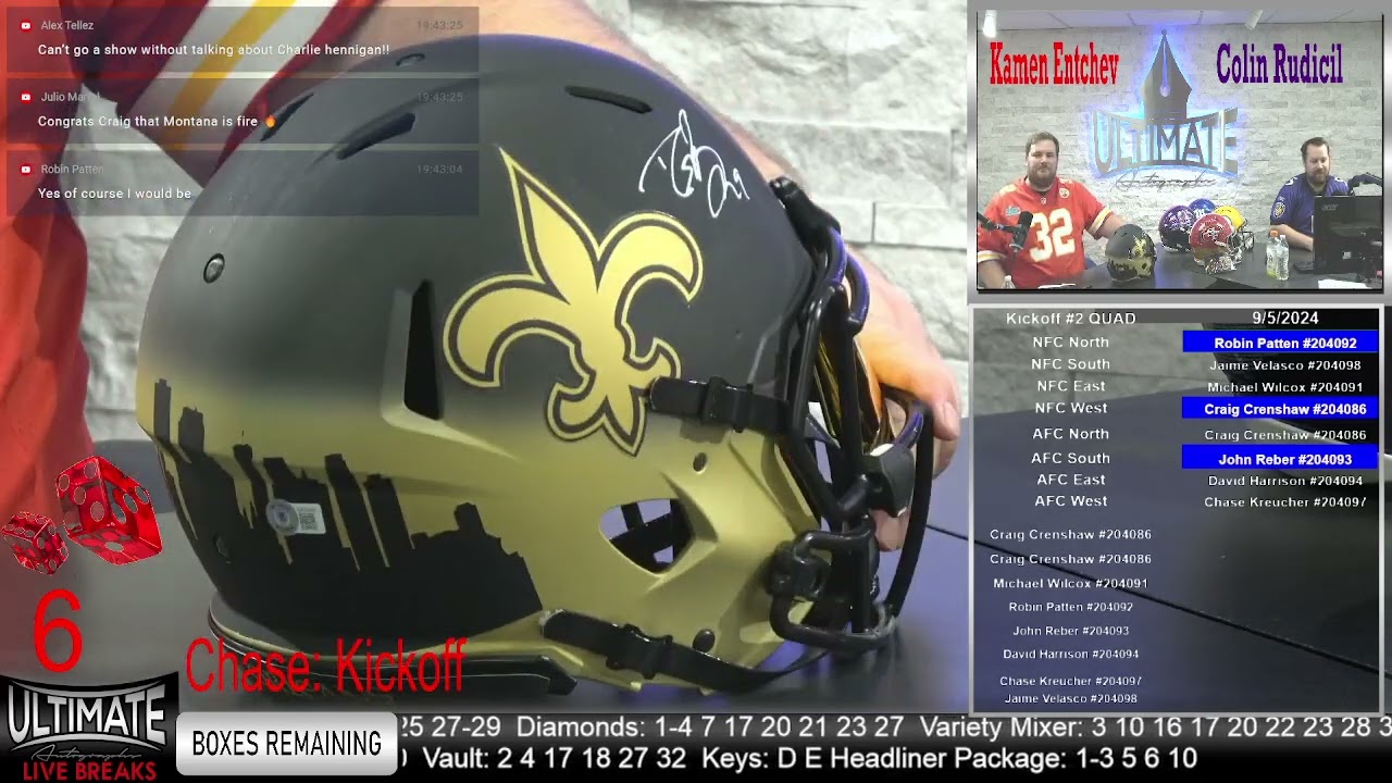 Drew Brees Custom Saints Authentic Helmet  - 09/05/2024 6 P.M. Show Live Breaks