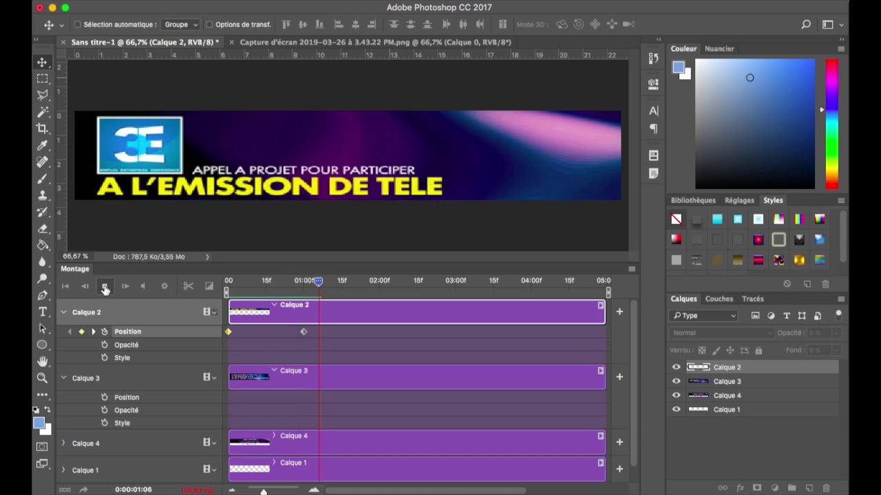 Comment réaliser et enregistrer une animation en gif sur photoshop cc