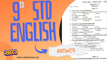 9th std English First Midterm Original Question paper and answer key download 2022 & 2023
