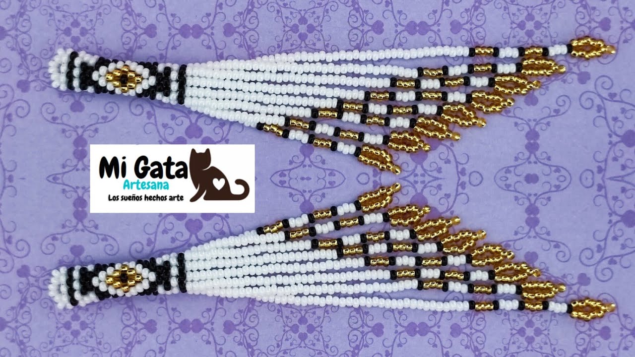 Aretes en mostacilla con flecos/técnica peyote par/Beaded earrings with fringes/Parte 1