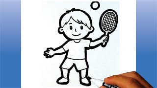 How to DRAW a BOY PLAYING TENNIS Step by Step