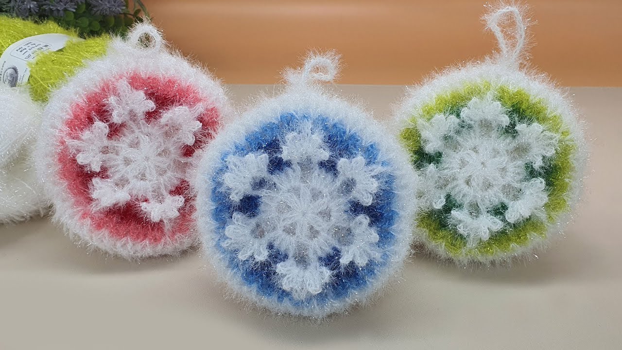 [수세미코바늘] 눈송이 호빵 수세미 뜨기 / 크리스마스 수세미/ Crochet Dish Scrubby/ Christmas crochet