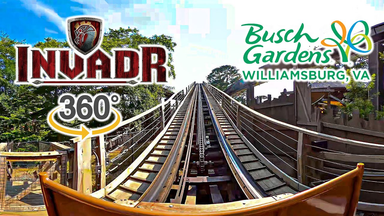 VR 360 InvadR Wooden Roller Coaster Front Seat POV Busch Gardens Williamsburg 2023 07 25