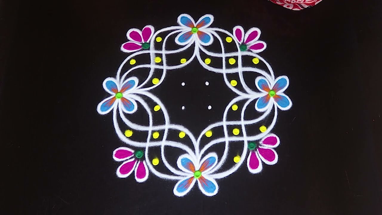 Easy Flower Rangoli kolam By AnithaRangoli|🌼rangoli || 🌺Kolam ||🌻Muggulu