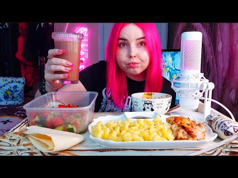 Курочка с макаронами,салат ,кимчи и паштет мукбанг/болтала ни о чём/mukbang