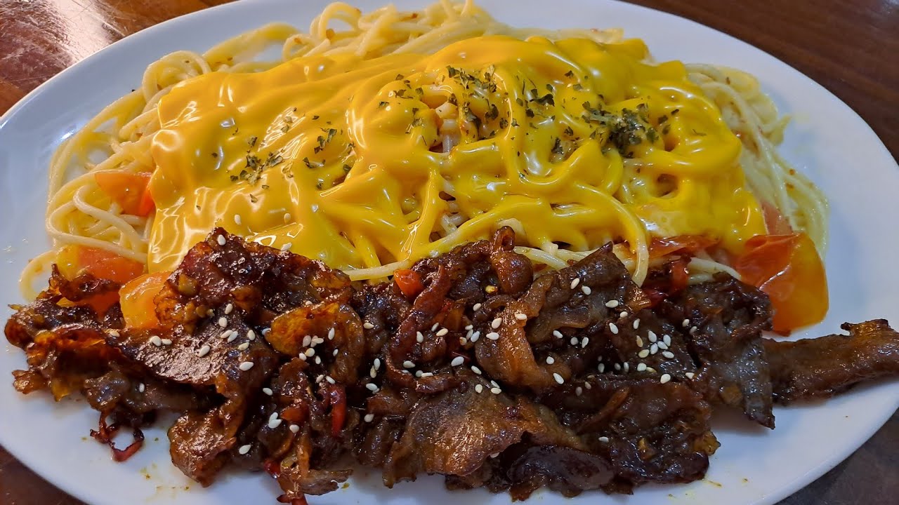 Spaghetti Aglio Olio with Spicy Garlic Butter Beef Jadi Makanan Mewah