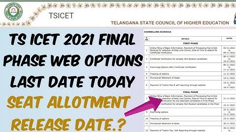 TS ICET 2021 Final Phase Web options Last today/TS ICET 2021 final phase Seat Allotment Release Date