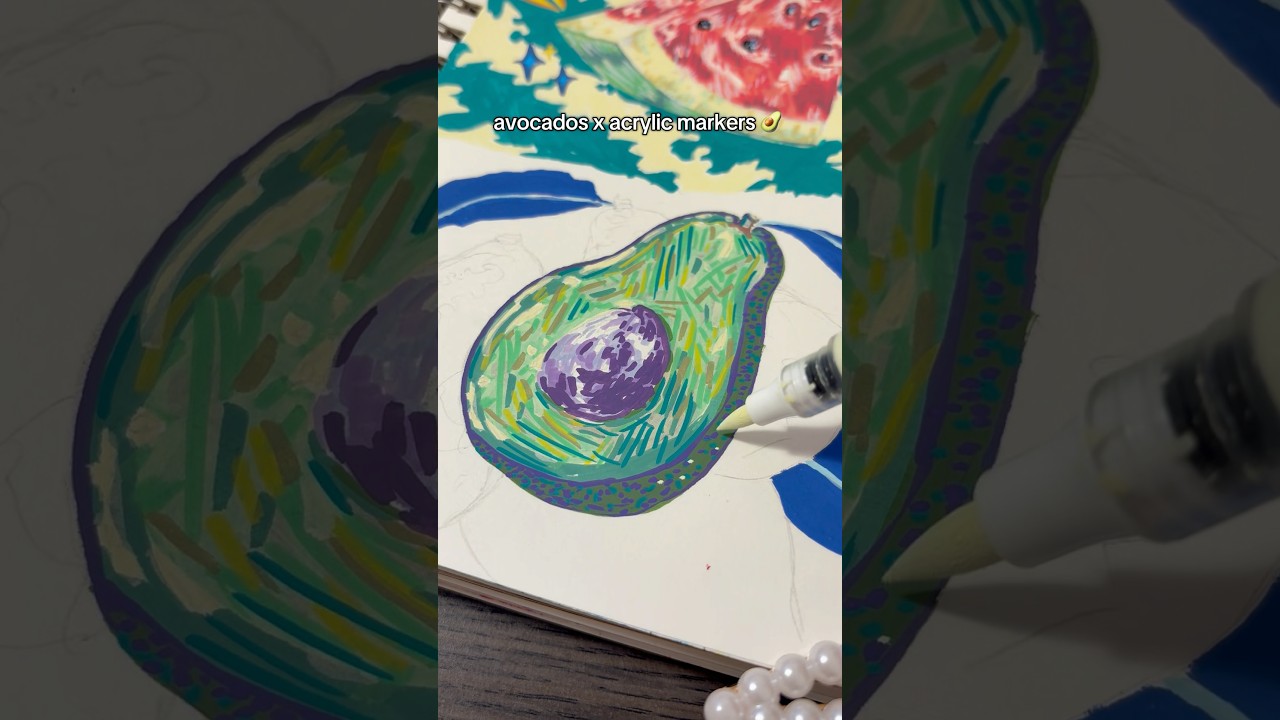 Coloring avocados 🥑 with acrylic markers | painting process 