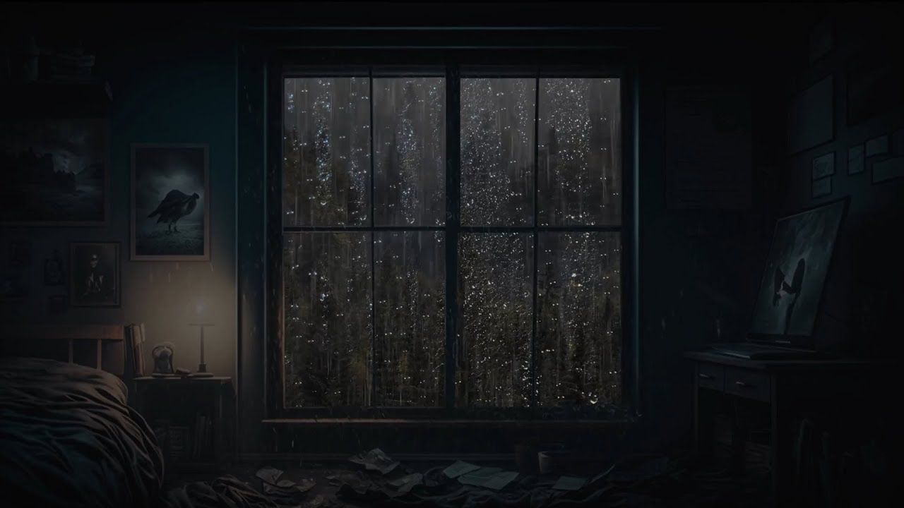 Cozy Window Bedroom Rain Sounds Outside the Window Overlooking the