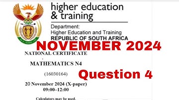 Mathematics N4 November 2024 Question paper memo | Question 4