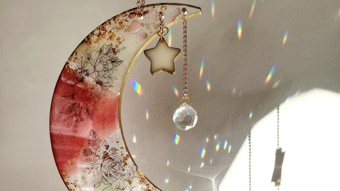 Resin moon art with real dried flowers frame moon sun catcher window –  MushroomsOnTheMoon