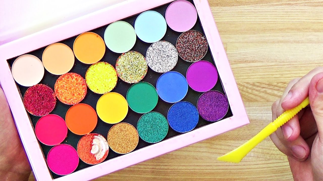 Satisfying Slime Coloring with Makeup! Mixing Glitter Eyeshadows