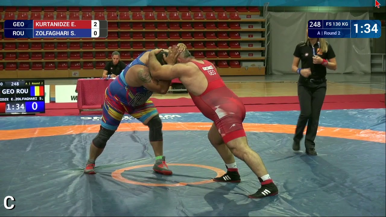 Round 2 FS - 130 kg: E. KURTANIDZE (GEO) v. S. ZOLFAGHARI (ROU)