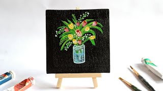 painting acrylic canvas easy tulip step tutorial beginners