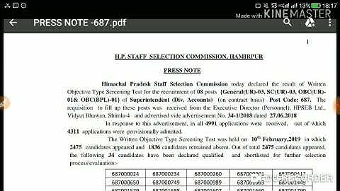 HPSSC Superintendent ( Post Code - 687 ) Written Result Declared Today | Held on - 10 Feb 2019 |