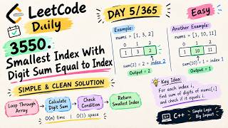 LeetCode Daily #5 | Problem of the Day | 3550. Smallest Index With Digit Sum Equal to Index