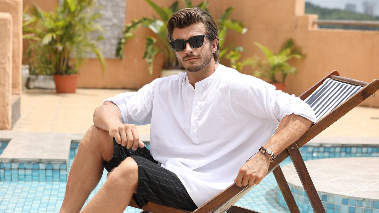 Men’s Stand Collar Long Linen Sleeves Shirt – Casual Loose Fit