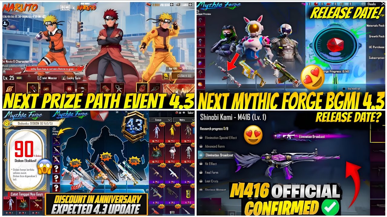 100%🔥NEXT MYTHIC FORGE  BGMI 4.3😍| NEXT PRIZE PATH EVENT BGMI😱| SHINOBI KAMI RETURN 4.3😈| BGMI LEAKS