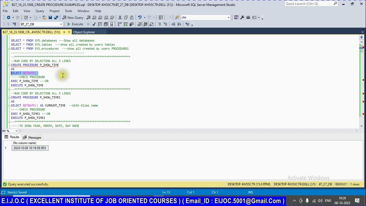 16_23.1008_MicroSoft SQL Server Tutorials_0027_Create Procedure ...