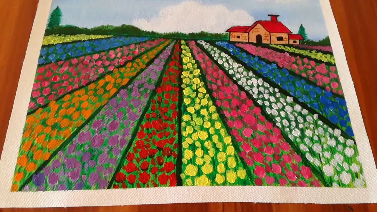 How To Paint TULIP FIELD In Acrylic YouTube