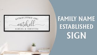 Custom Family Name Established Sign - Personalized Last Name Sign, Wedding Gift, Home Decor