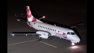 Sprintair Saab 340 SP-KPG / Night Landing in 4K