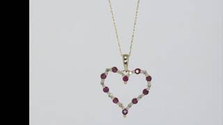 .60CT diamond ruby heart pendant necklace 14K YG birthstone rope chain - 28293