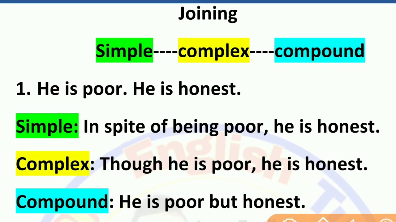 Joining Into Simple Complex And Compound Sentence Transformation Of Sentences Rules Of