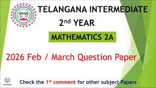 Telangana inter 2nd Year Maths 2A 2026 March Question Papers IPE TG TS Intermediate Mathematics 2A