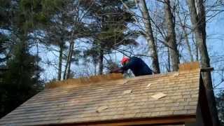 Installing Cedar Shingle Roof on Alewife Smokehouse
