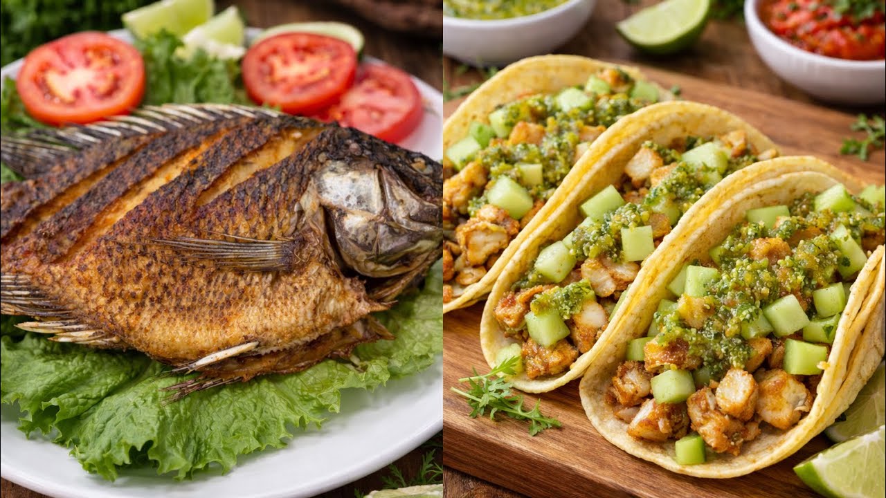 Mojarra bien Doradita acampanada de arroz y freco de melón ideal para tacos también en vivo