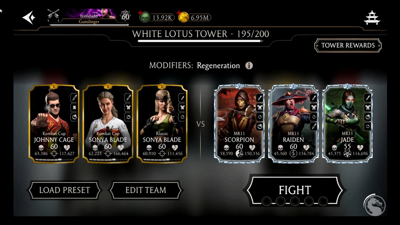 MK Mobile. White Lotus Tower Battle 195