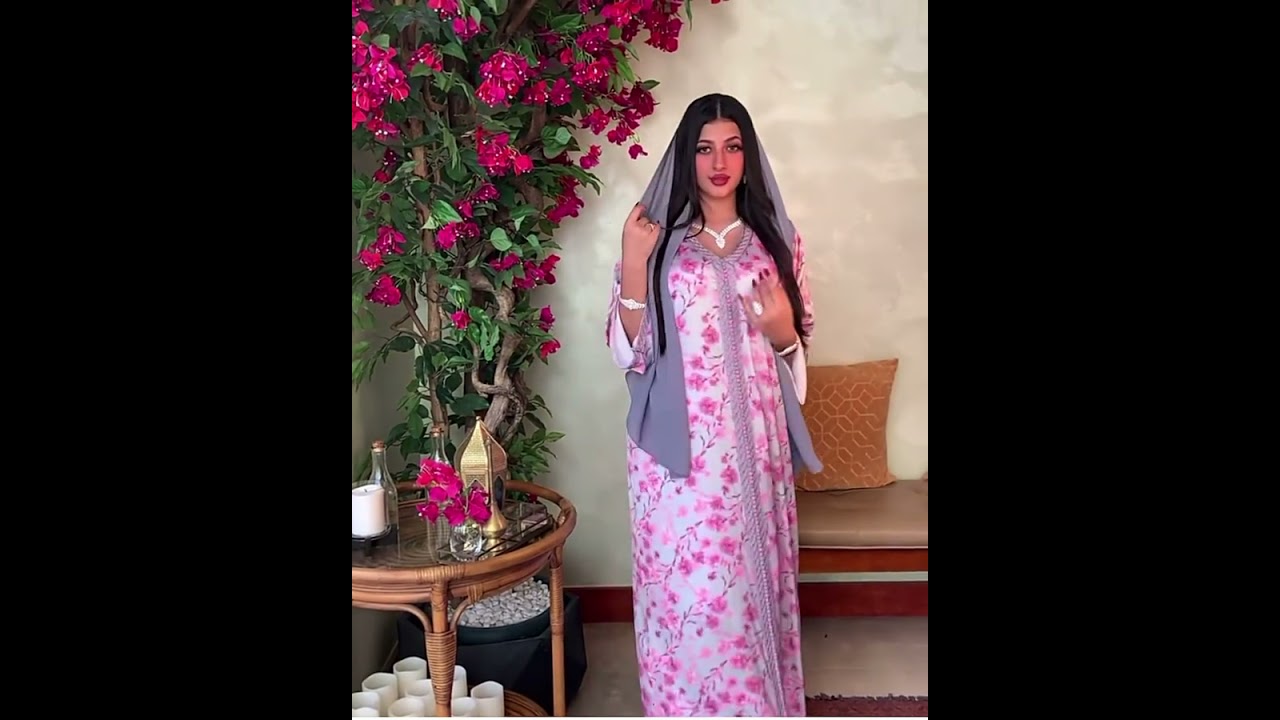 Flower Printing Pink Abaya Robe Muslim Dress Jalabiya For Women