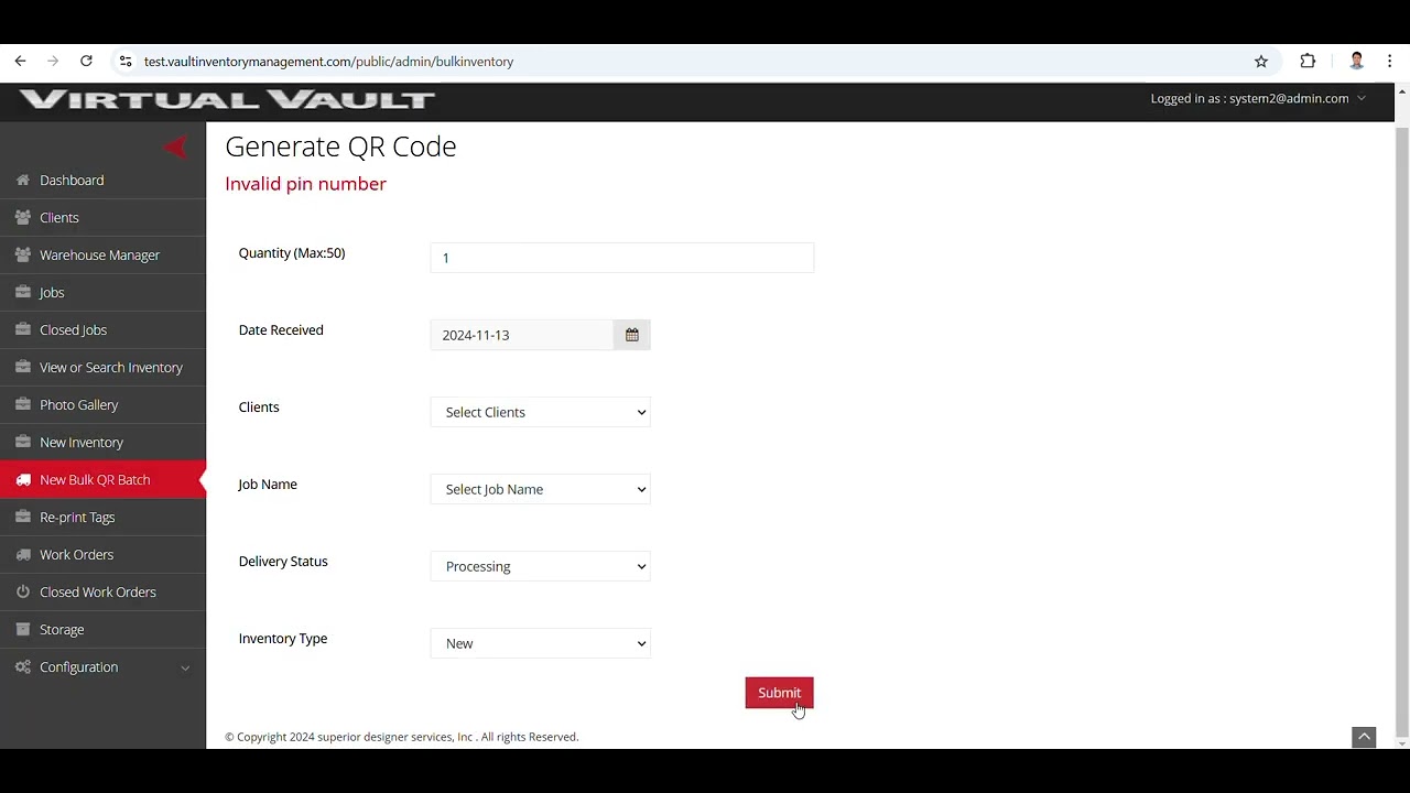 Bulk inventory with pin