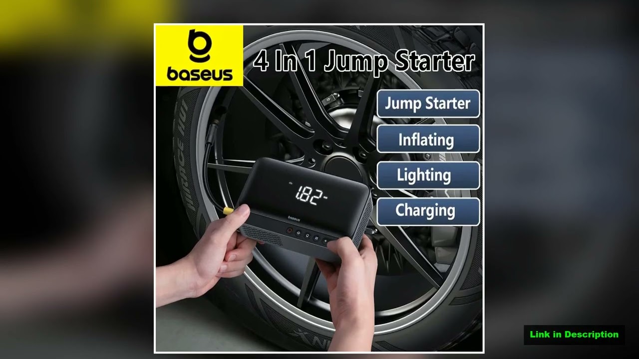 Baseus 4 In 1 Car Jump Starter with LED Lighting 600A Portable Car Battery Charger Power Bank Tire