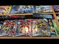 A collection of toys, robots, building blocks, toy cars, and other items displayed in supermarkets.