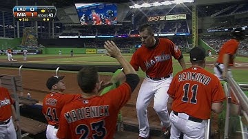 LAD@MIA: Yelich opens the scoring with an RBI double