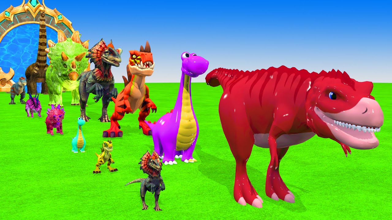 Paint Animals Dinosaur T-Rex Carnivores & Herbivores Dinosaurs Fountain Crossing Animal Cartoon