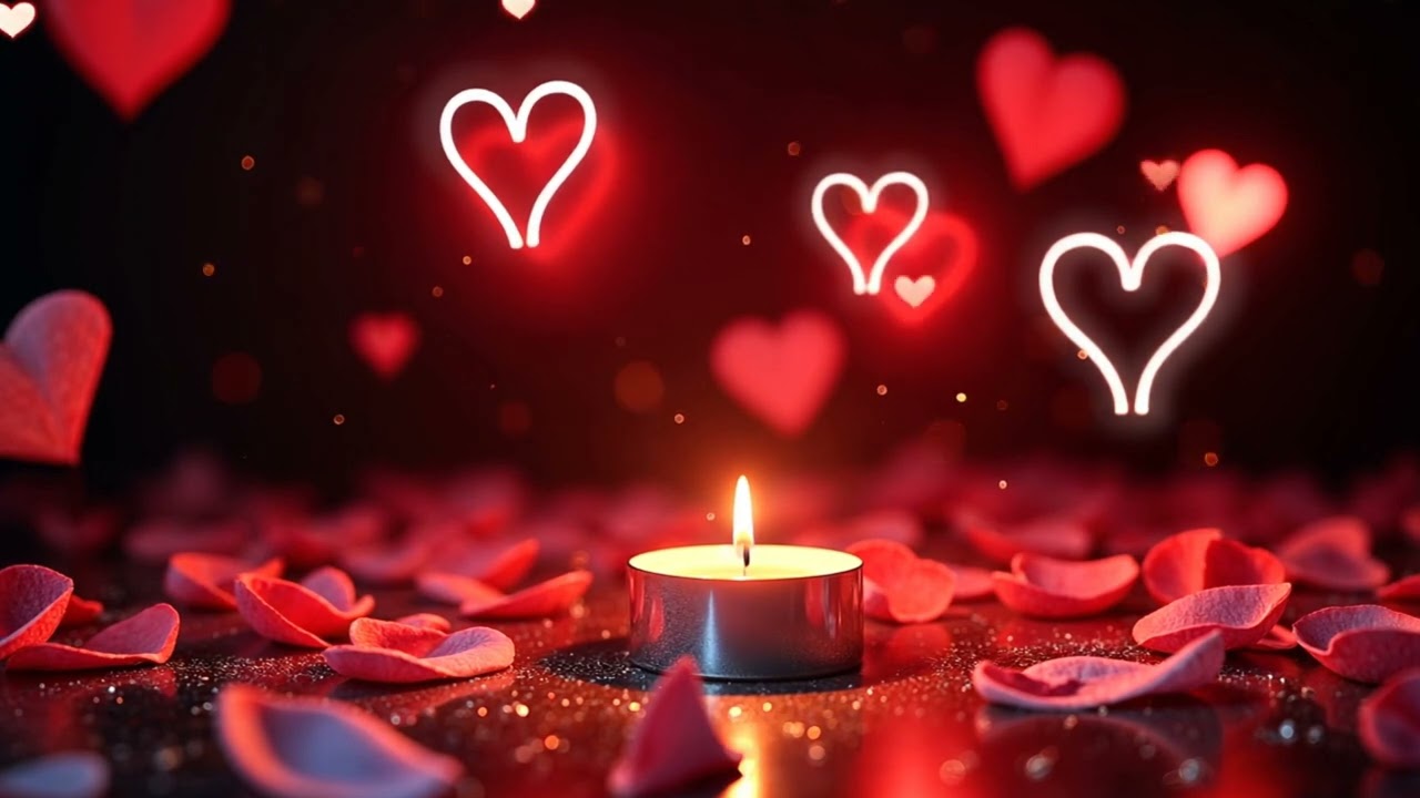Romantic Ambience Neon Heart Glow and Soft Candlelight Romance