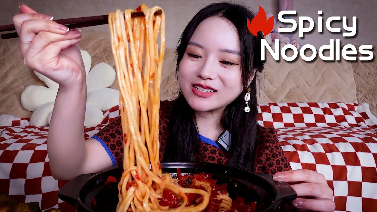 無剪輯吃播 | ASMR 🔥辣皮子拌麵！羊腰子配拌麵，香嫩油潤，越辣越過癮！【余多多吃飯啦】