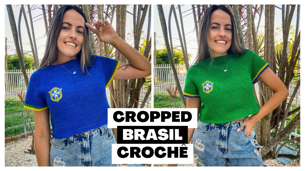 Cropped Brasil de crochê / técnica Topdown - nível Intermediário @HandmadebyMih 